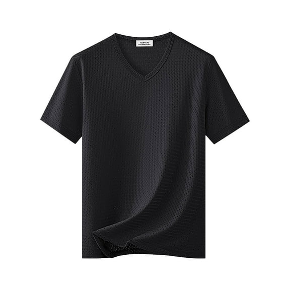Aobny Black Mens Casual Shirts Short Sleeve Basic Oversized V-Neck Tshirt Plain Pullover Big & Tall Tshirts for Men,XXXL