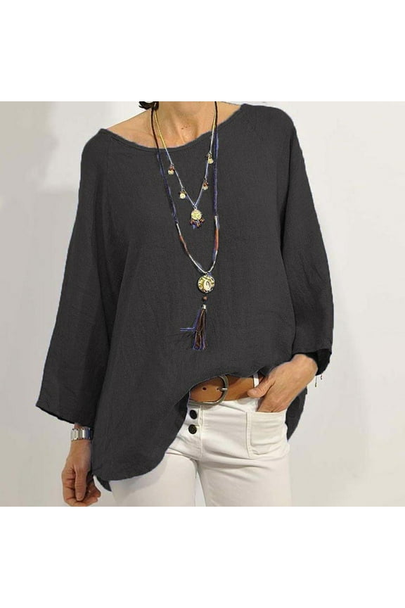 Black Plus Size Women Blouses Gauze Blouses & Tops Blouse Boat Neck Long Sleeve Women's Workout Tops,S