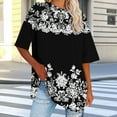 thumbnail image 1 of Aobny Black Womens Spring Tops 2025 Tunic Oversized T-Shirt Crew Neck Elbow-Length Ladies T-Shirts, 1 of 7