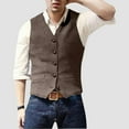 thumbnail image 1 of Aobny Blazer Work Tops Khaki V-Neck Button Vest Sleeveless Dress Shirts Plain Men Party Tops,M, 1 of 6