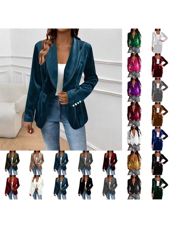 Blazers for Women Business Casual Mid-Length Long Sleeve Velvet Jackets Plain Mid-Weight Blazer Jackets,Red,L