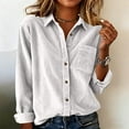 thumbnail image 1 of Aobny Blouses for Women Casual Corduroy Cotton Tshirts White Long Sleeve Button-Up Collared Womens Workout Tops,L, 1 of 7