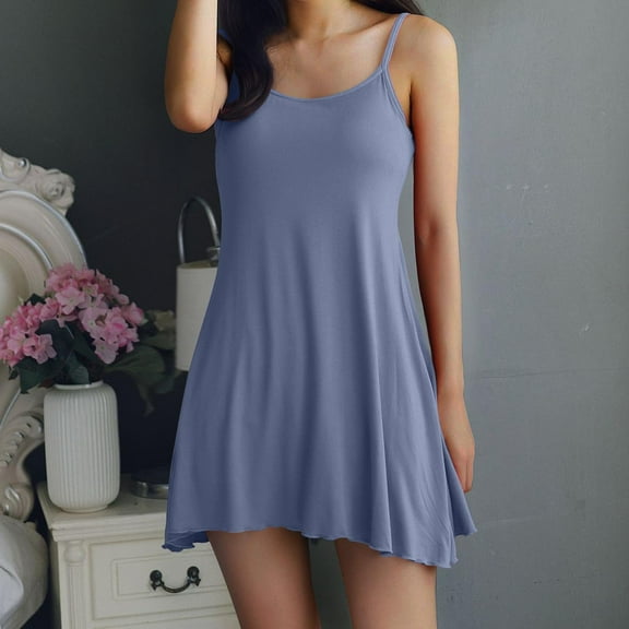 Aobny Blue 2025 Women's Nightgowns Cotton Sleep Dresses Sleeveless Crew Neck Short Womans Tops Cute