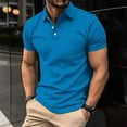 thumbnail image 1 of Aobny Blue Fall Tshirts Collared Button Up Ribbed Short Sleeve Shirts Plain Men Pullover Polos Going Out Tops,XL, 1 of 6