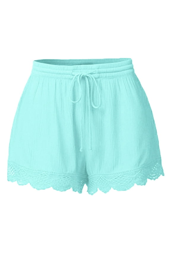 Blue Fashion Women's Shorts Board Plus Size Pants Lace High Waisted Juniors Bottoms,L