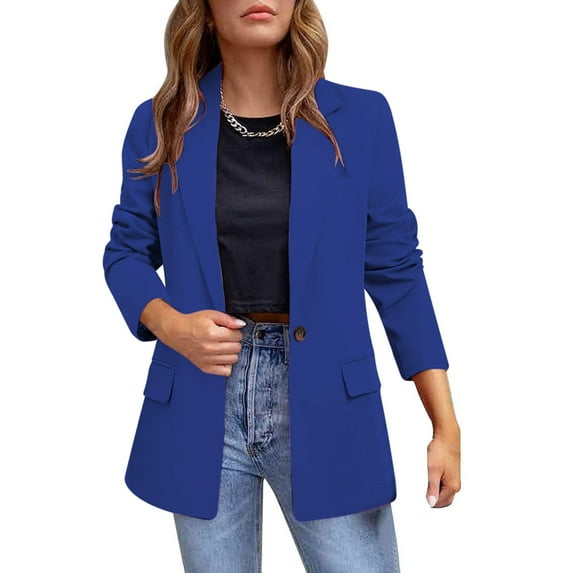 Aobny Blue Fishing Shirts Formal Women Blazer Collared Long Sleeve Duster Fitted Blouses for Women,M