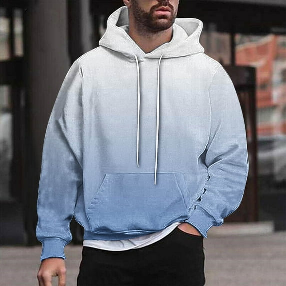Aobny Blue Graphic Hoodies for Men Hooded Gradient Oversized Sweatshirts Men Hoodie,L