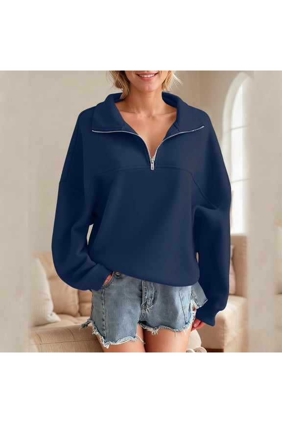 Blue Gym Tops for Women Thermal Quarter Zip Turtleneck Long Sleeve Sweatshirts Shirt Pullover Fall Womens Tops,S