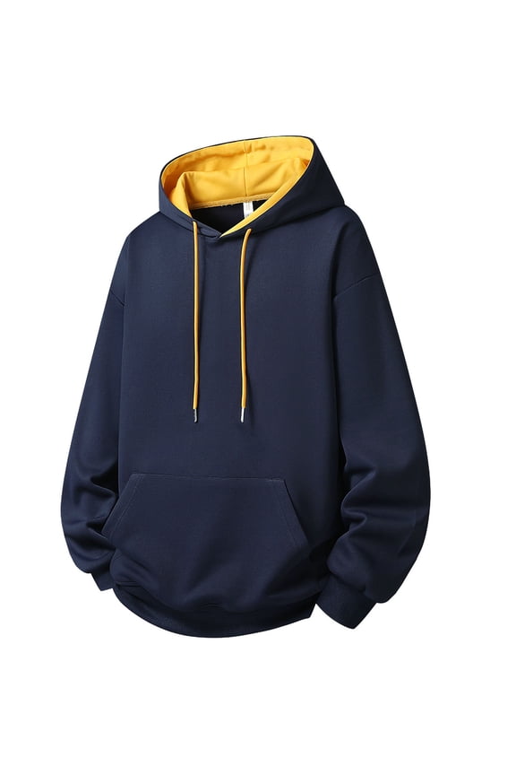 Blue Mens Hoodies Pullover Heavy Thermal Hooded Hoodie Men Winter Tops,L