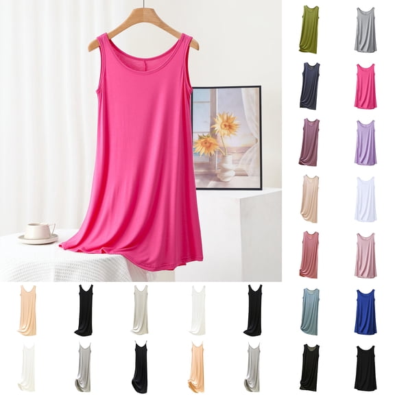 Aobny Blue Sleeveless Nightgown for Woman Flowy Plaid Short Crew Neck Women Nightgown,Women's