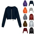 thumbnail image 1 of Aobny Blue Sweatshirt Women Zipper Cropped Hoodie Hooded Long Sleeve Pullover Sweatshirt, 1 of 5