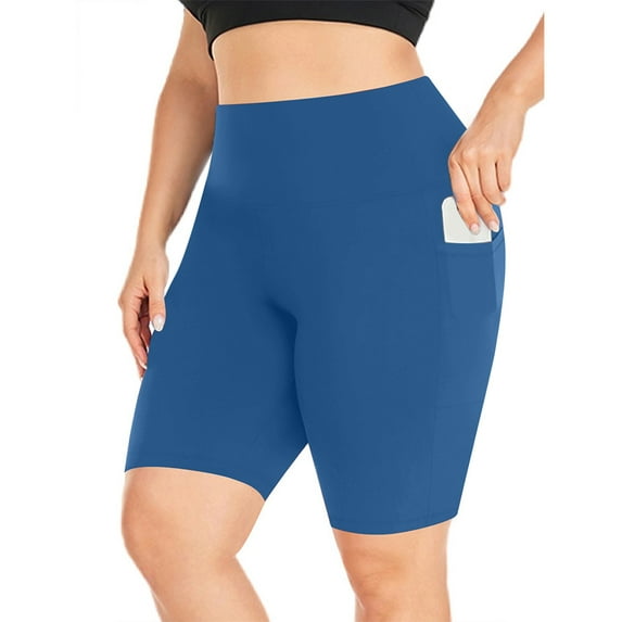 Aobny Blue Trendy Women's Plus Shorts Bike Shorts Spandex High Waisted for Curvy Fashion Trousers,XXXXL