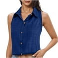 thumbnail image 1 of Aobny Blue Tshirts Shirts for Women Button Up Collared Sleeveless Cotton Linen Tops Blouse Dress Shirts for Women Business Casual,L, 1 of 7
