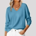 thumbnail image 1 of Aobny Blue Womens Sweater Chunky Pullover V-Neck Pullover Long Sleeve Solid Warm Sweaters,XL, 1 of 9