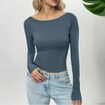 thumbnail image 1 of Aobny Boat Neck Tops Blue Long Sleeve Women Slim Shirts Basic Blouse Womens Blouses Casual,M, 1 of 5