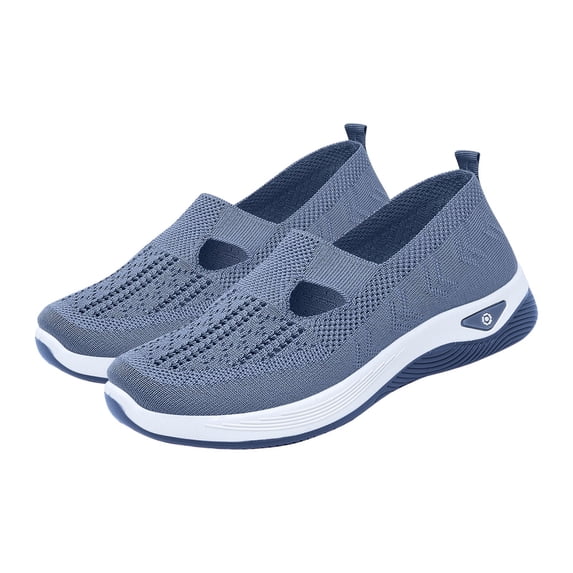 Aobny Breathable Soft Shoes Ladies Shoes Sports Shoes Flatform Slip On Shoes Walking Shoes Shoes Stability Flat Heel Blue Round Toe Summer Shoes for Women,Size 38