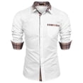 thumbnail image 1 of Aobny Button Down Men's Shirts Business Casual Plaid Clothing Long Sleeve Collared Big & Tall Polos Tshirt,White,3XL, 1 of 6
