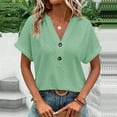 thumbnail image 1 of Aobny Button Gym Shirts Women Green Eyelet Blouses & Tops Blouse Short Sleeve V-Neck Country Tops,XXL, 1 of 6