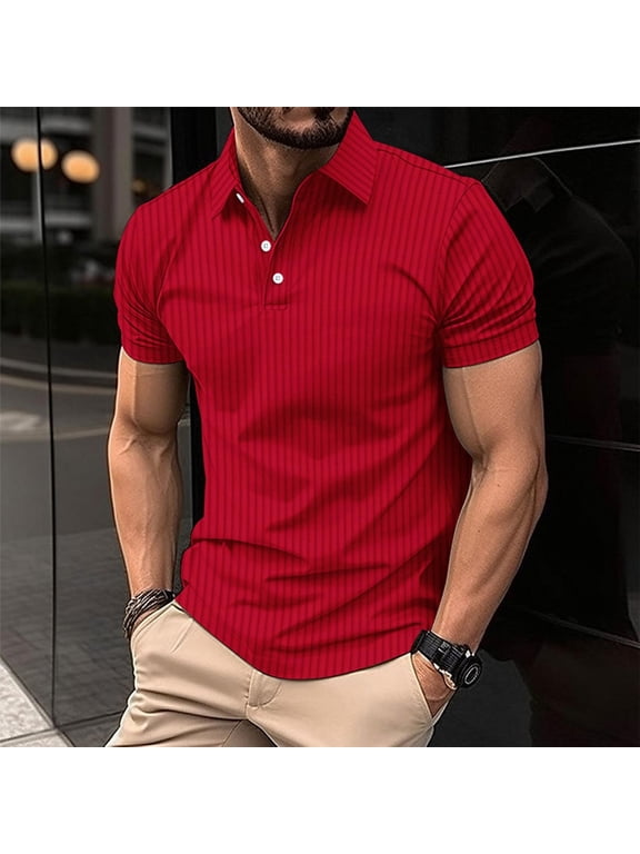 Button Up Graphic T Shirts Ribbed Red Collared Short Sleeve Shirts Pullover Plain Polos Big & Tall Shirts,XXXL