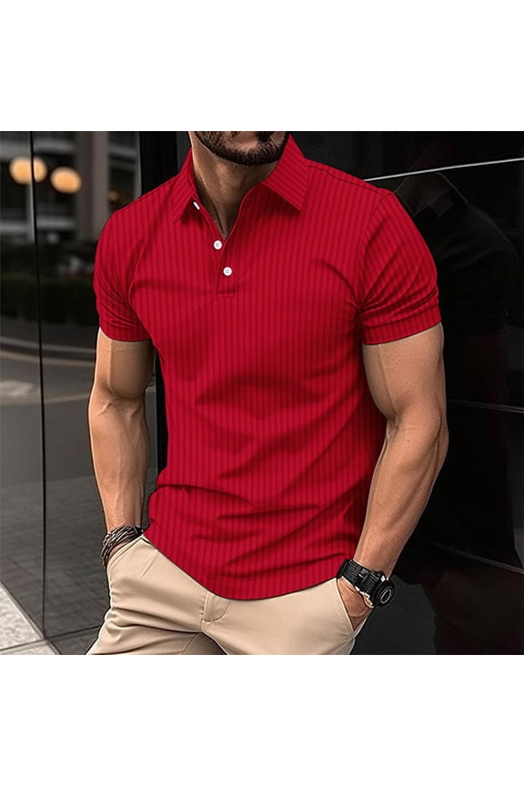 Button Up Men's T-Shirts Collared Ribbed Short Sleeve Red T-Shirts Plain Polos Pullover Club Tops,XXL