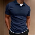 thumbnail image 1 of Aobny Button Up Mens T-Shirts Solid Loose Fit Tees Collared Big & Tall Polos Short Sleeve T Shirt,Navy Blue,S, 1 of 9