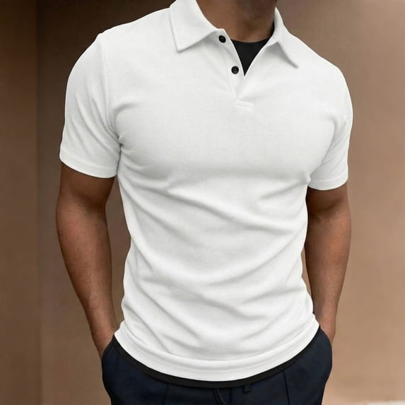 Aobny Button Up Mens T-Shirts Solid Loose Fit Tees Collared Big & Tall Polos Short Sleeve T Shirt,White,3XL