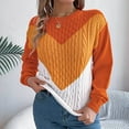 thumbnail image 1 of Aobny Cable Knit Fall Sweaters Crew Neck Long Sleeve Knitted Orange Pullover Women Color Block Sweaters Women,S, 1 of 8