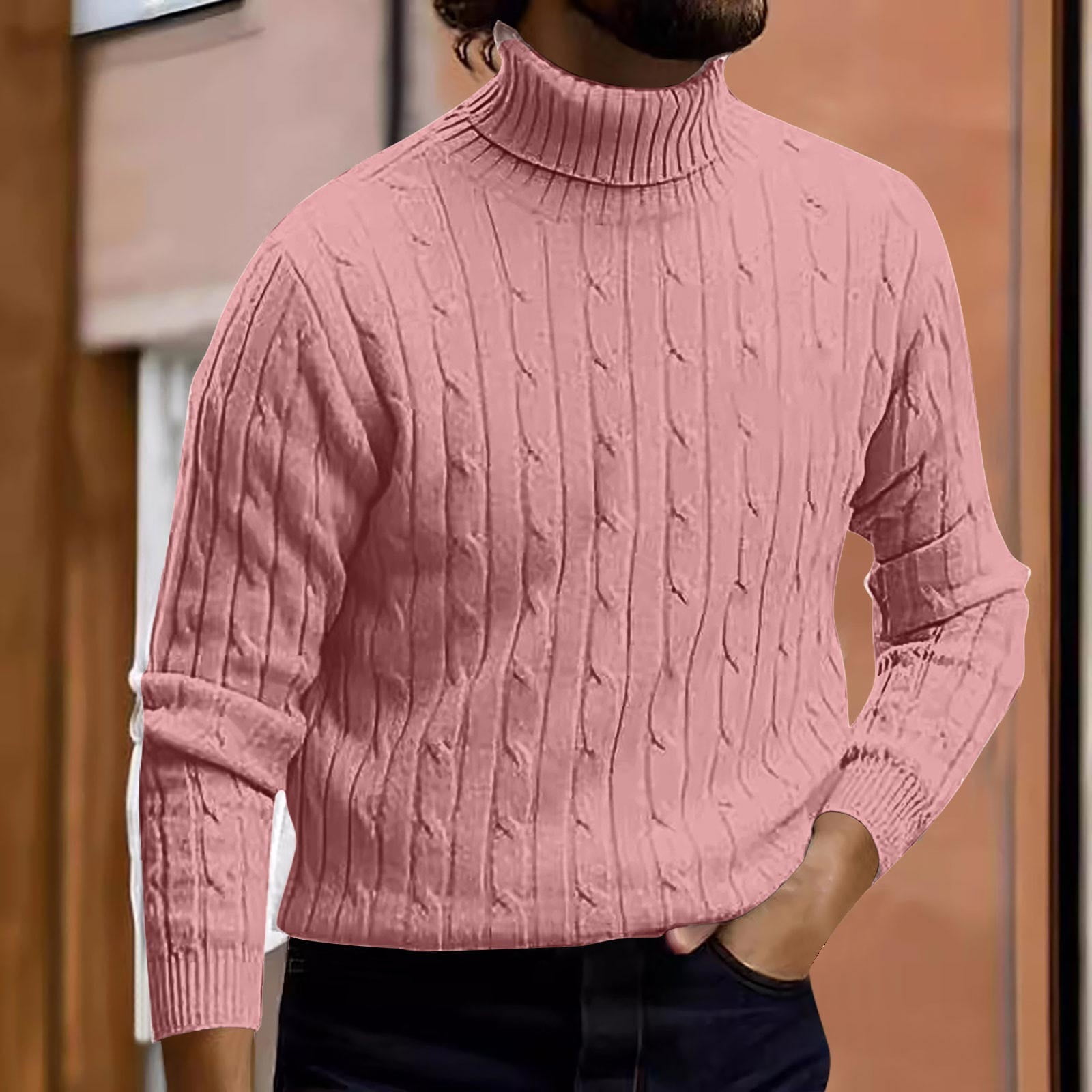 Aobny Cable Knit Men T Shirts Sweater Solid Tees Big & Tall Long Sleeve ...