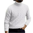 thumbnail image 1 of Aobny Cable Knit Men T Shirts Sweater Solid Tees Big & Tall Long Sleeve Turtleneck Mens Shirts,White,3XL, 1 of 5