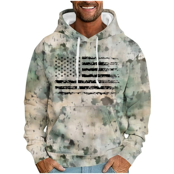 Aobny Camo Hoodies Men Light Blue Heavyweight Pullover Shirts Hooded Patriotic Funny T Shirts,XL
