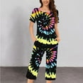thumbnail image 1 of Aobny Capri Winter Pajamas for Women Set Black Cooling Button Tie Dye Short Sleeve & Pants Pjs for Junior Set Fashion, 1 of 6
