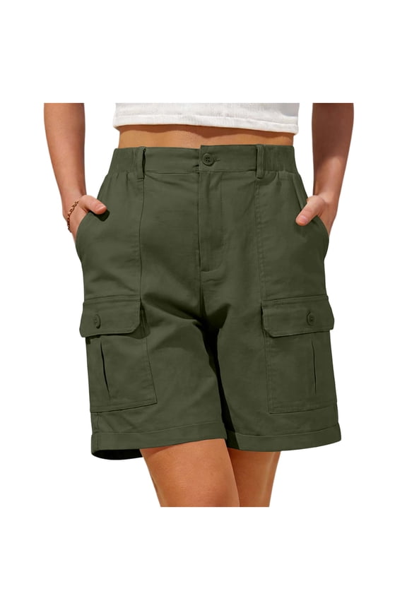 Cargo Shorts Pockets Bermuda Clothing Casual Baggy High Waisted Womens Plus Size Shorts,Green,L