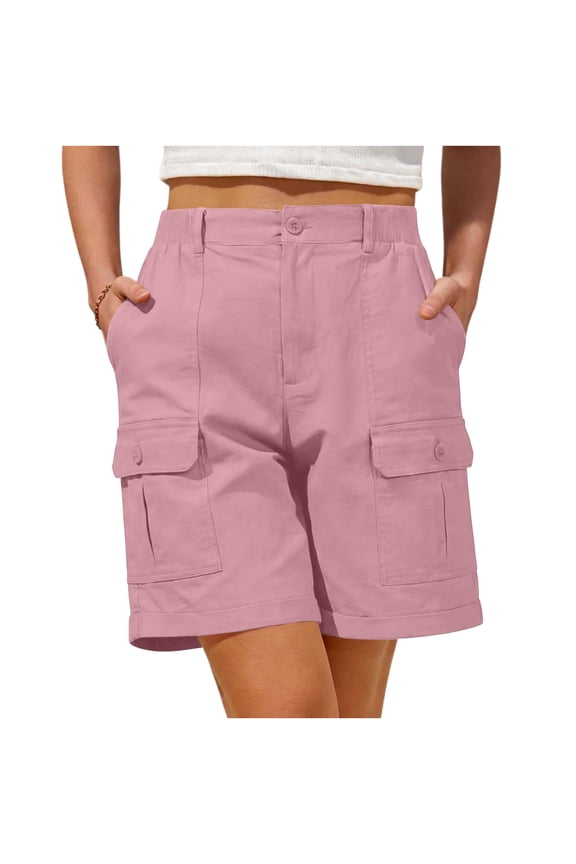 Cargo Shorts Pockets Bermuda Clothing Casual Baggy High Waisted Womens Plus Size Shorts,Pink,XL