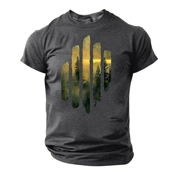 Aobny Casual Men's Shirts Crew Neck Short Sleeve Slim Fit Gray Tees Graphic Pullover T Shirts for Men,XXL