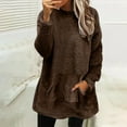 thumbnail image 1 of Aobny Casual Tops for Woman Brown Pajama Solid Long Sleeve with Pocket Crew Neck Pullover Tops for Junior Fashion, 1 of 6