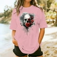 thumbnail image 1 of Aobny Casual Tops for Women Trendy Plus Size Pink T-Shirt Elbow-Length Crew Neck Skull T-Shirts Women, 1 of 5