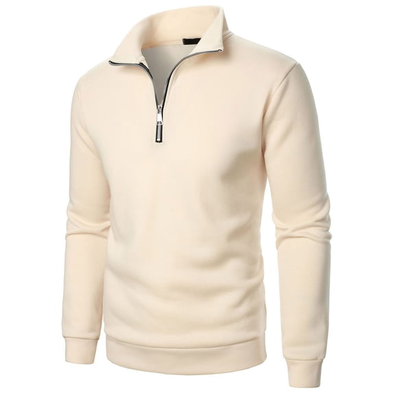 Aobny Casual Tshirts Shirts for Men Collared Beige Thermal Long Sleeve T-Shirts Zip-Up Polos Plain Mens T Shirts,L