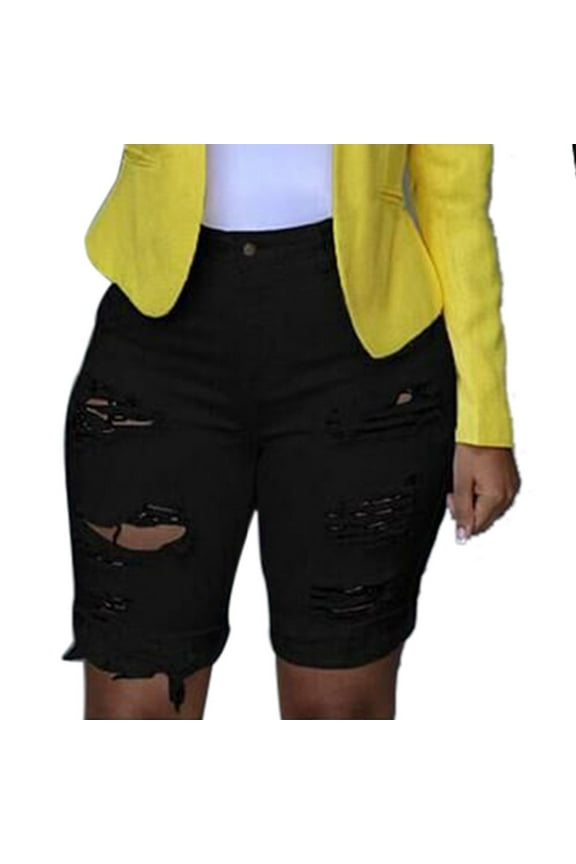 Casual Women's Shorts Bermuda Jean Black Bottoms Tummy Control High Waisted 2025 Trousers,XL