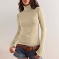 thumbnail image 1 of Aobny Casual Womens Shirts Beige Basic Solid Turtleneck Fitted Long Sleeve Pullover Ladies Shirts Party, 1 of 8