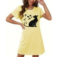 thumbnail image 1 of Aobny Cat-Print Summer Nightgowns for Women's Thin Yellow Sleep Dresses Crew Neck Short Short Sleeve Adults Tops Soft, 1 of 6