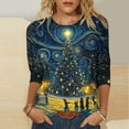 thumbnail image 1 of Aobny Christmas Concert Outfits for Women Plus Size 3/4 Sleeve Crew Neck Blue Shirts Pullover Y2k Tops for Women,L, 1 of 5