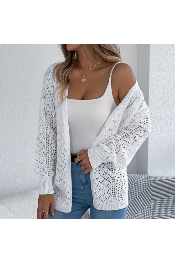 Chunky Fall Sweaters Women Long Sleeve Cardigan Lace White Shirts Open Front Beach Tops,S
