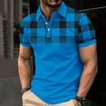 thumbnail image 1 of Aobny Collared Plus Size Going Out Tops Blue Short Sleeve Oversized Button Up Tee Pullover Polos Men Plaid T Shirt,XL, 1 of 5