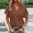 thumbnail image 1 of Aobny College Going Out Tops Eyelet Brown Button Women Tops V-Neck Short Sleeve Womens Summer Tops Dressy Casual,XL, 1 of 6