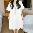 thumbnail image 1 of Aobny Comfort Women's Nightgowns Ribbed Moomoo White Nightgowns V-Neck Short Sleeve Long Adults Pajamas Louge, 1 of 5