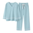 thumbnail image 1 of Aobny Comfy Womens Pjs Set Blue 2 Piece Sleepwear Graphic Cooling Long Sleeve & Pants Pajamas for Junior Set Winter, 1 of 5