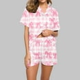 thumbnail image 1 of Aobny Cooling Women Pajama Sets Bow Pink Pj Sets Loose Short Short Sleeve Collared Family Matching Pajamas,L, 1 of 7