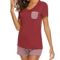 thumbnail image 1 of Aobny Cotton Lounge Set Striped Women Red Outfit Short Sleeve Short Loose V-Neck Christmas Pjs,S, 1 of 5