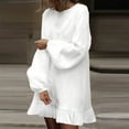 thumbnail image 1 of Aobny Cotton Party Dresses Linen White Shift Plus Mini Long Sleeve Womens Spring Dresses, 1 of 6
