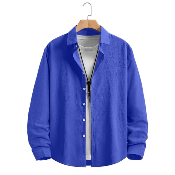 Aobny Cotton Tee Button Down Solid Mens Clothing Collared Polos Long Sleeve Mens Summer Shirts,Blue,L